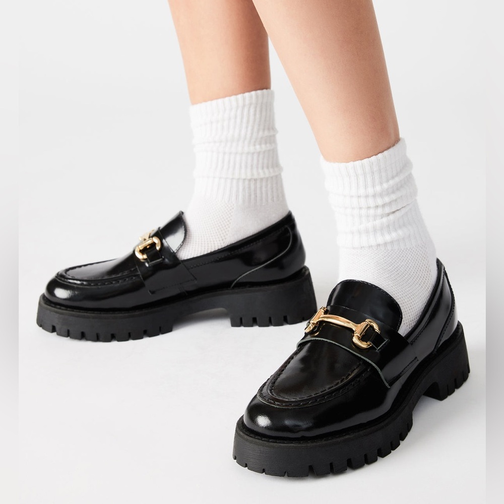 STEVE MADDEN LANDO BLACK LEATHER LOAFERS